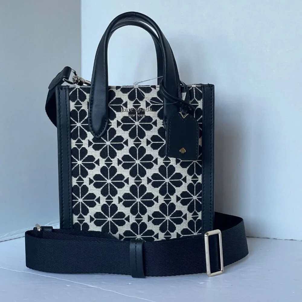 Kate Spade Manhattan Mini Tote Blue Floral Jacquard Leather Crossbody - Picture 2 of 13